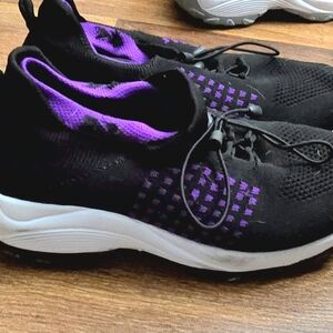 Women's Black and Purple Knit Slip-On Sneakers- Orthofit Orthowear